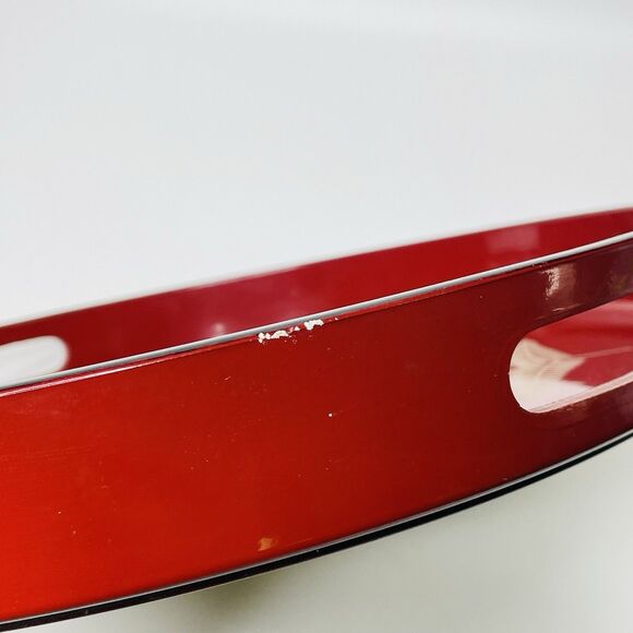 VTG Gold Silver Lacquerware Fern Rust Red Round Serving Tray 13" Marusei Japan - Picture 6 of 12